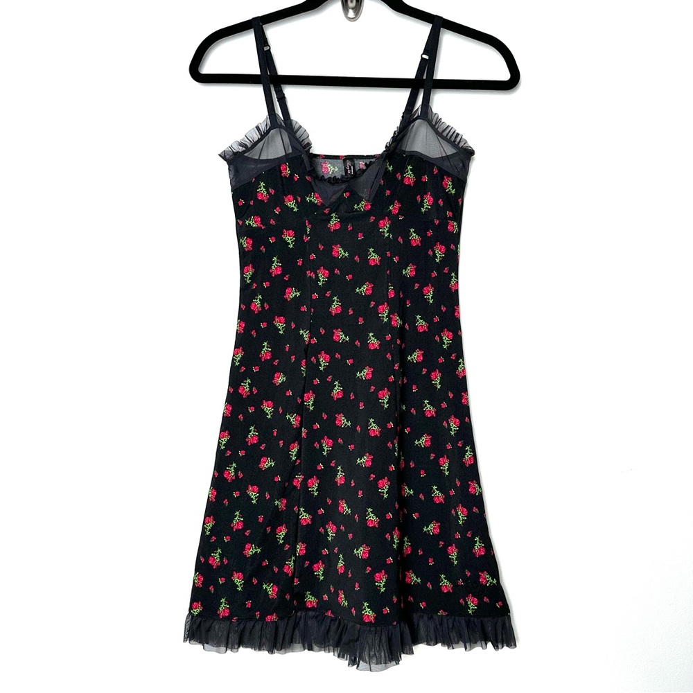 Victoria’s Secret Rose Print Slip Dress Sheer Mesh Ruffle Whimsigoth Y2K Witchy - Picture 2 of 12